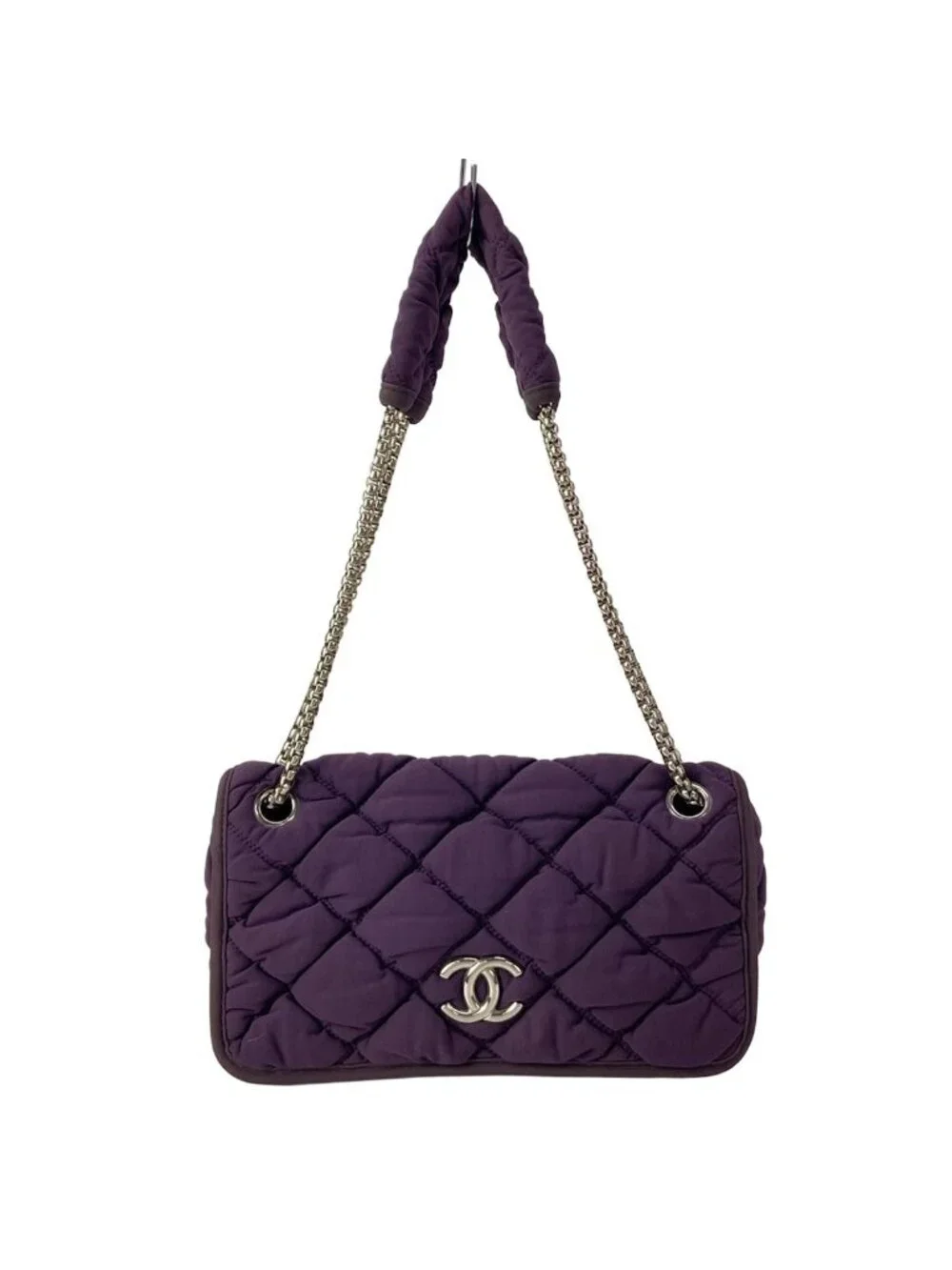 Chanel Shoulder Bag Bubble Quilt Purple Flap Chain Silver
